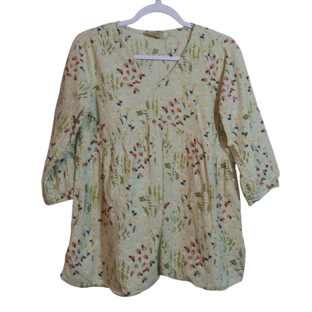 Max Women Floral Print A-line Kurti Cotton Top Natural Size M